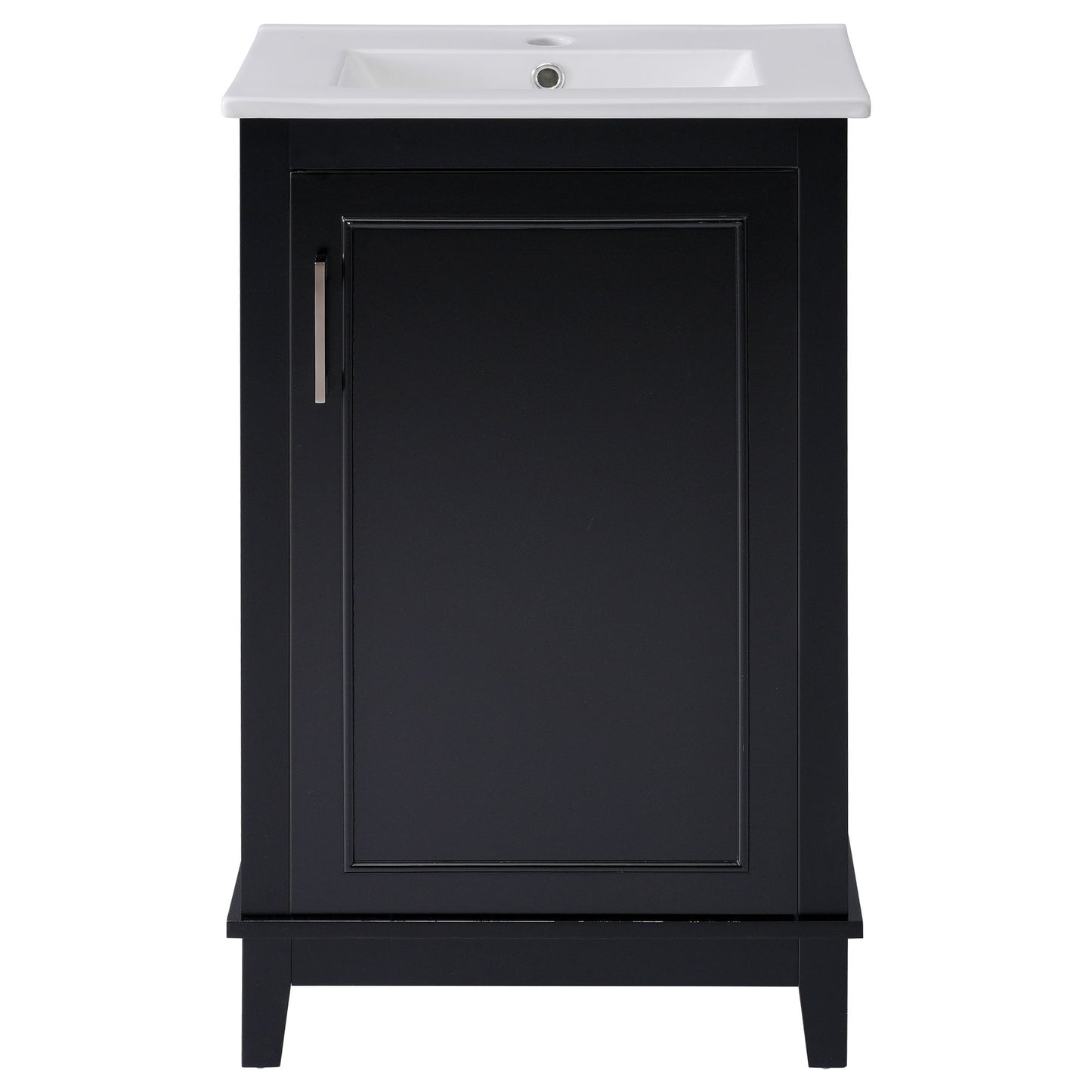 Modern Small Bathroom Vanity Cabinet With Ceramic Basin, Ample Storage, 1 Soft Close Door - Black