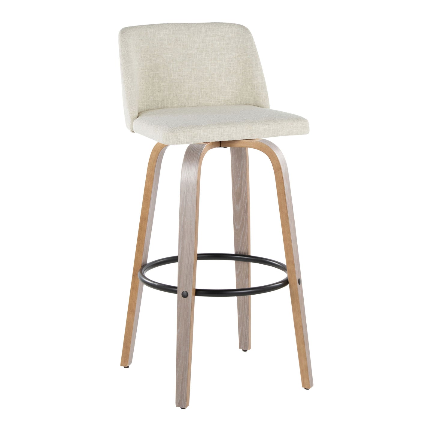 Toriano - Contemporary Fixed Height Barstool & Swivel With Round Footrest (Set of 2) - Light Gray / Cream