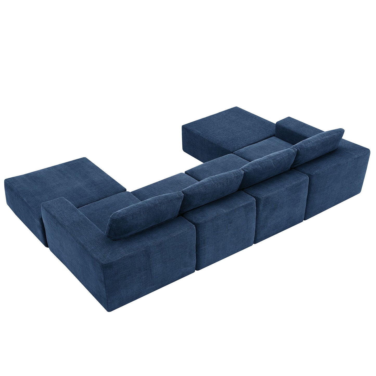 Modular U Shaped Sectional With Ottomans, Luxury Cloud Floor Couch With Deep Seat Fully Compressed Upholstered Sofa - Navy
