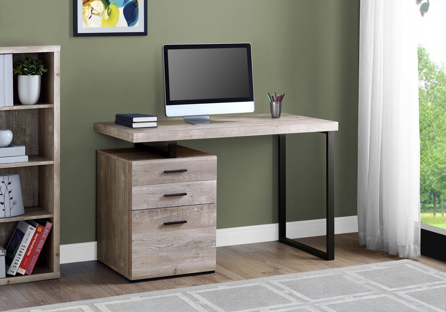 Computer Desk For Home Office, Laptop, Left, Right Set - Up, Storage Drawers - Taupe