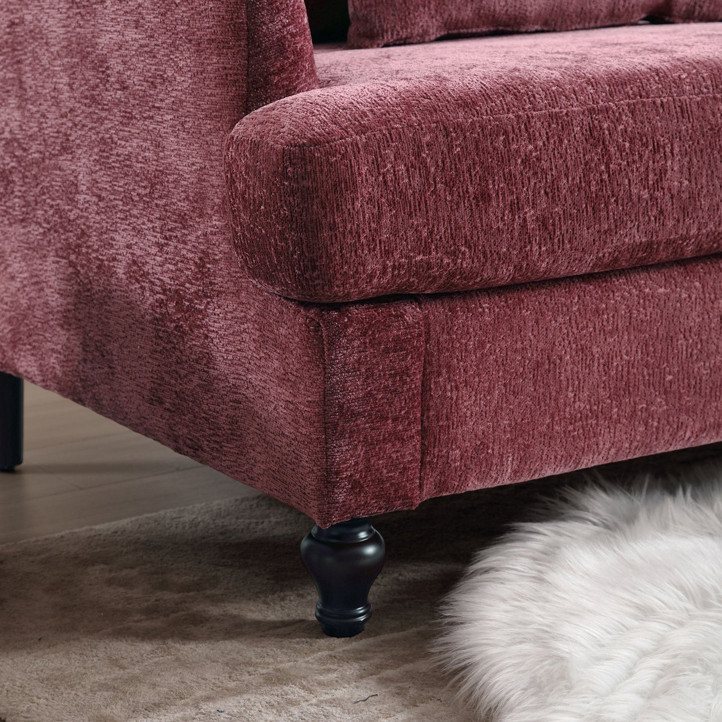 Mid Century Modern Chenille Fabric Loveseat Sofa, 2 Seat Upholstered Couch With Wood Feet - Wine Red