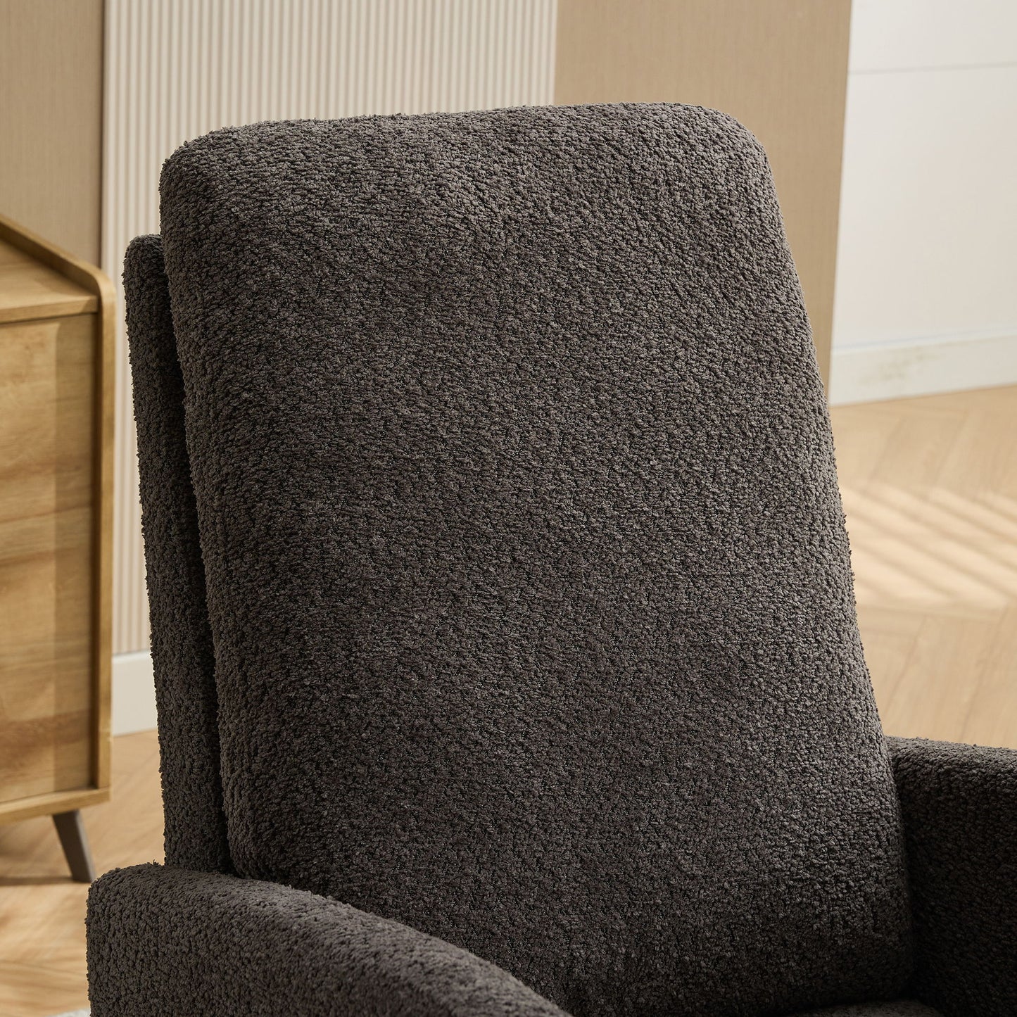 Rocking Chair For Nursery, High Back Glider Chair With Retractable Footrest, Side Pocket, Rocking Accent Armchair With Rubber Wood Legs For Living Room / Bedroom - Charcoal