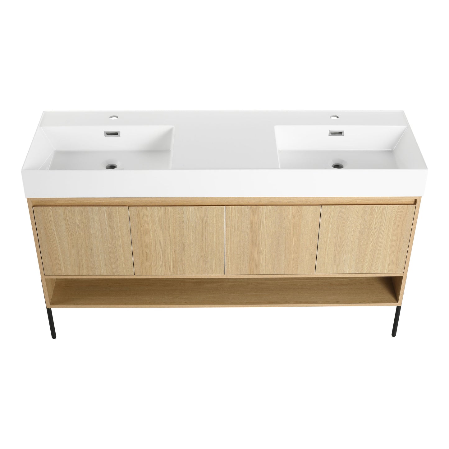 Modern 60" Bathroom Vanity Combo With Single Resin Sink And Storage Cabinet - Oak