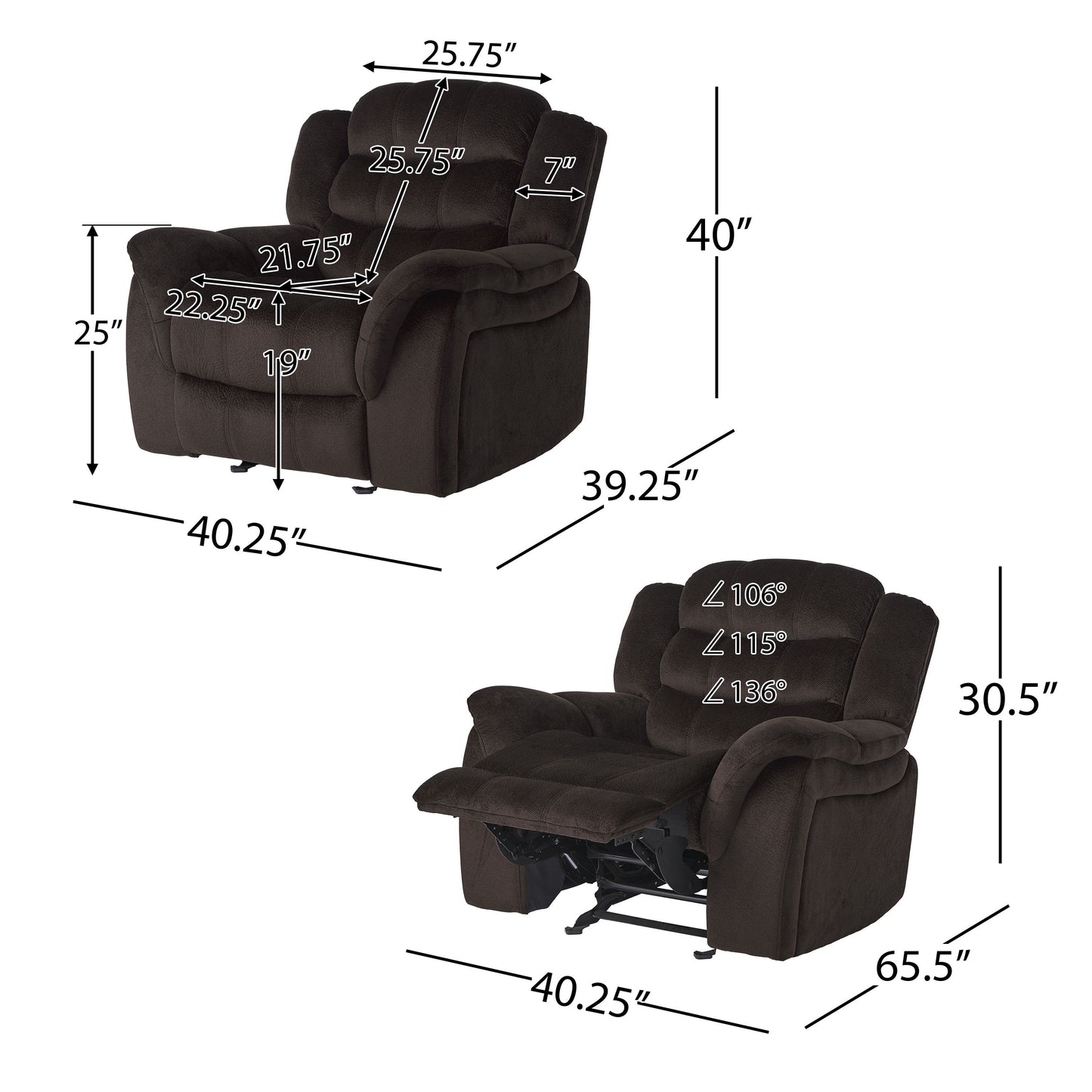 Classic Design, Plush, Glider Recliner - Brown