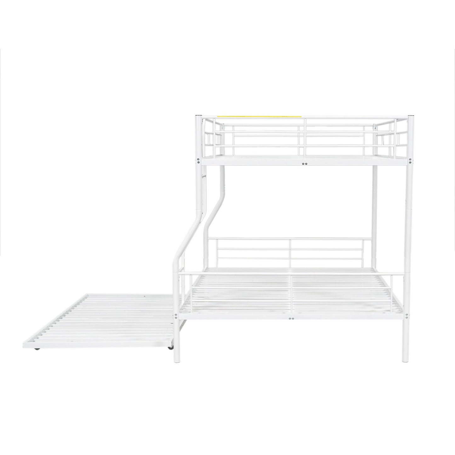 Full Long Over Queen Metal Bunk Bed With Trundle - White