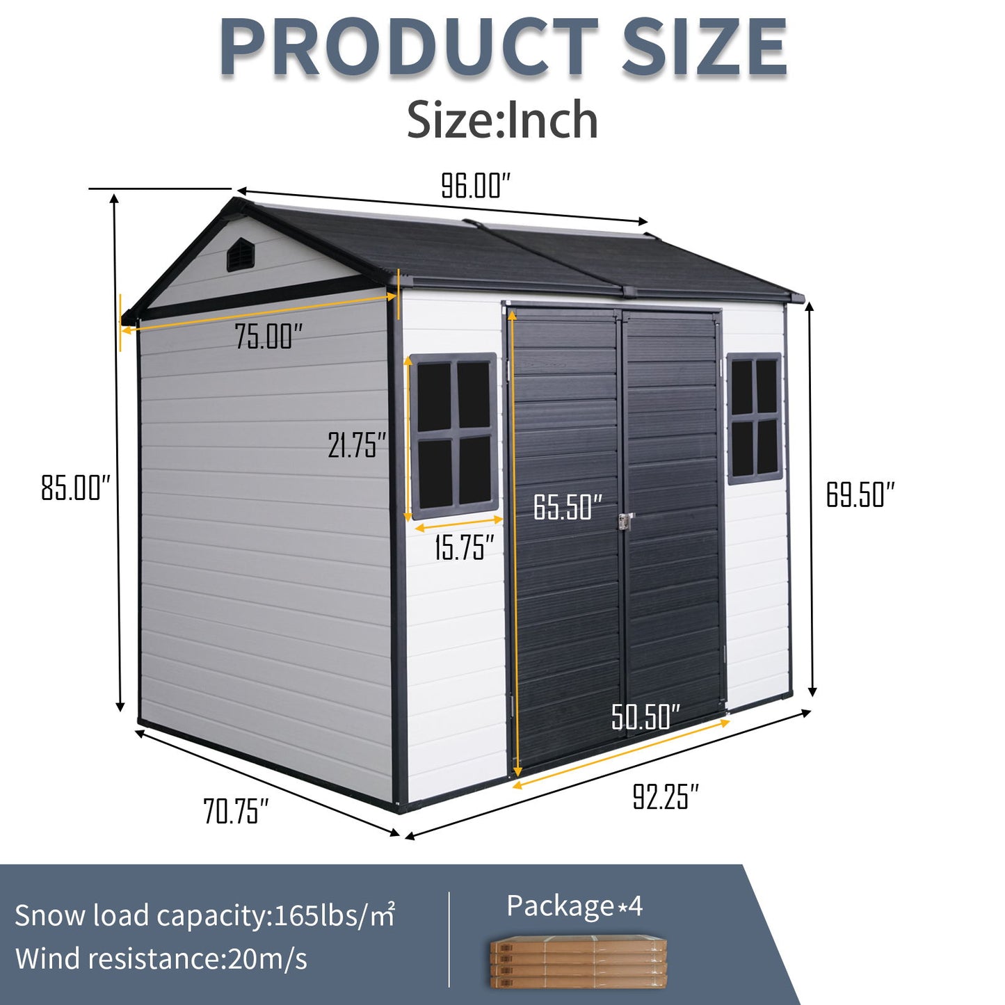 8 X 6 Ft Resin Outdoor Storage Shed Waterproof Shed With Floor & Two Windows & Lockable Door, Tool Shed For Garden, Patio, Backyard - Gray / White