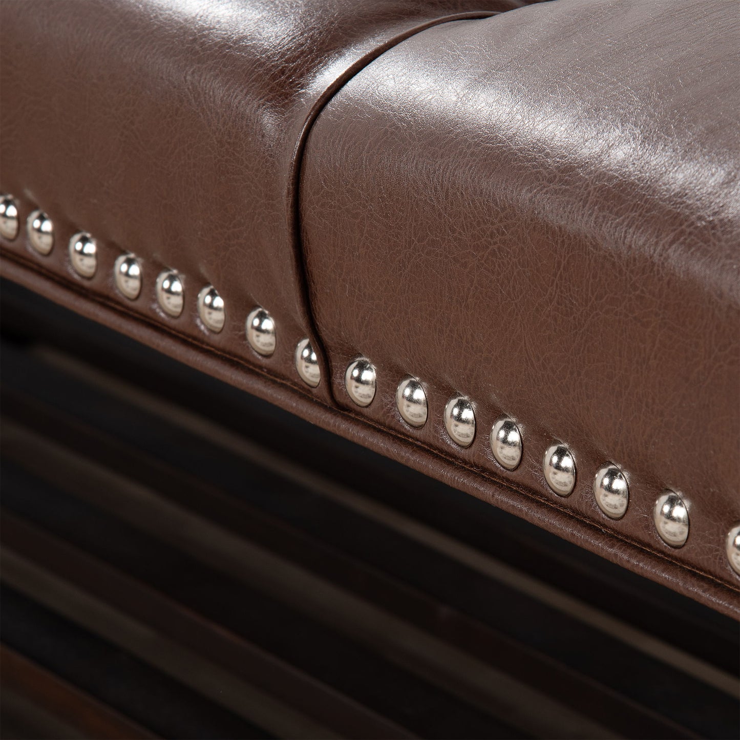 Bedroom End Of Bed Bench Tufted Upholstered End Of Bed Bench End Of Bed Entrance Shoe Bench, 60" With Nailhead Trim And Shelf Bedroom Upholstered Leather Bench Living Room Shoe Rack Footstool - Dark Brown