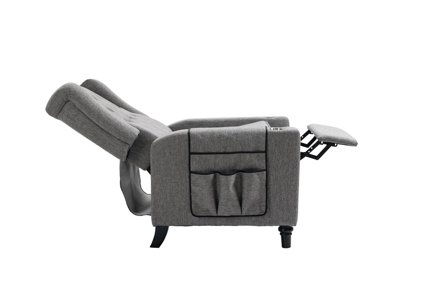 Arm Pushing Recliner Chair, Modern Button Tufted Wingback Push Back Recliner Chair, Living Room Chair Fabric Pushback Manual Single Reclining Sofa Home Theater Seating For Bedroom - Dark Gray