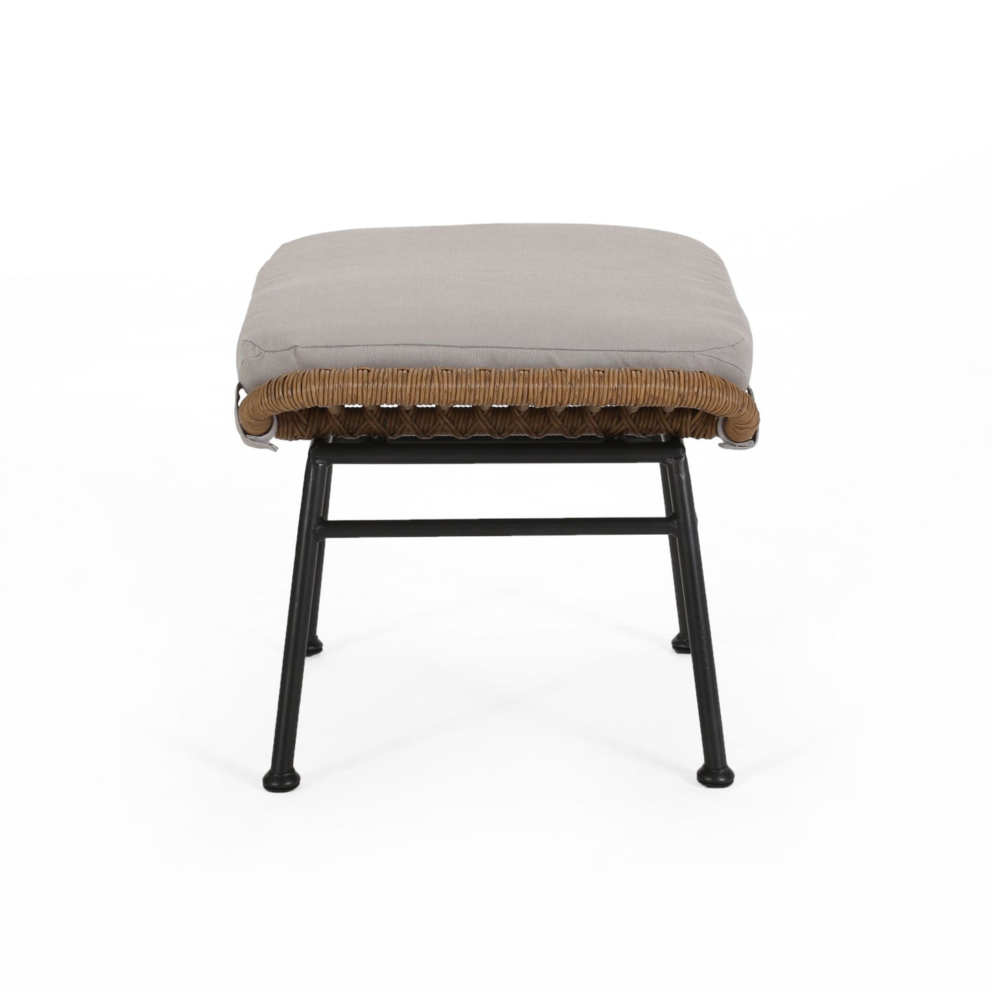 Outdoor Modern Boho Wicker Ottoman With Cushions (Set of 2) - Beige / Brown