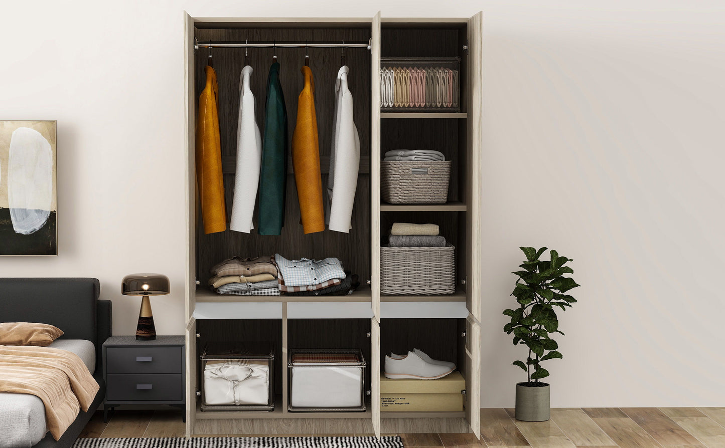 6 Doors Wardrobe Storage For Bedroom - Nature