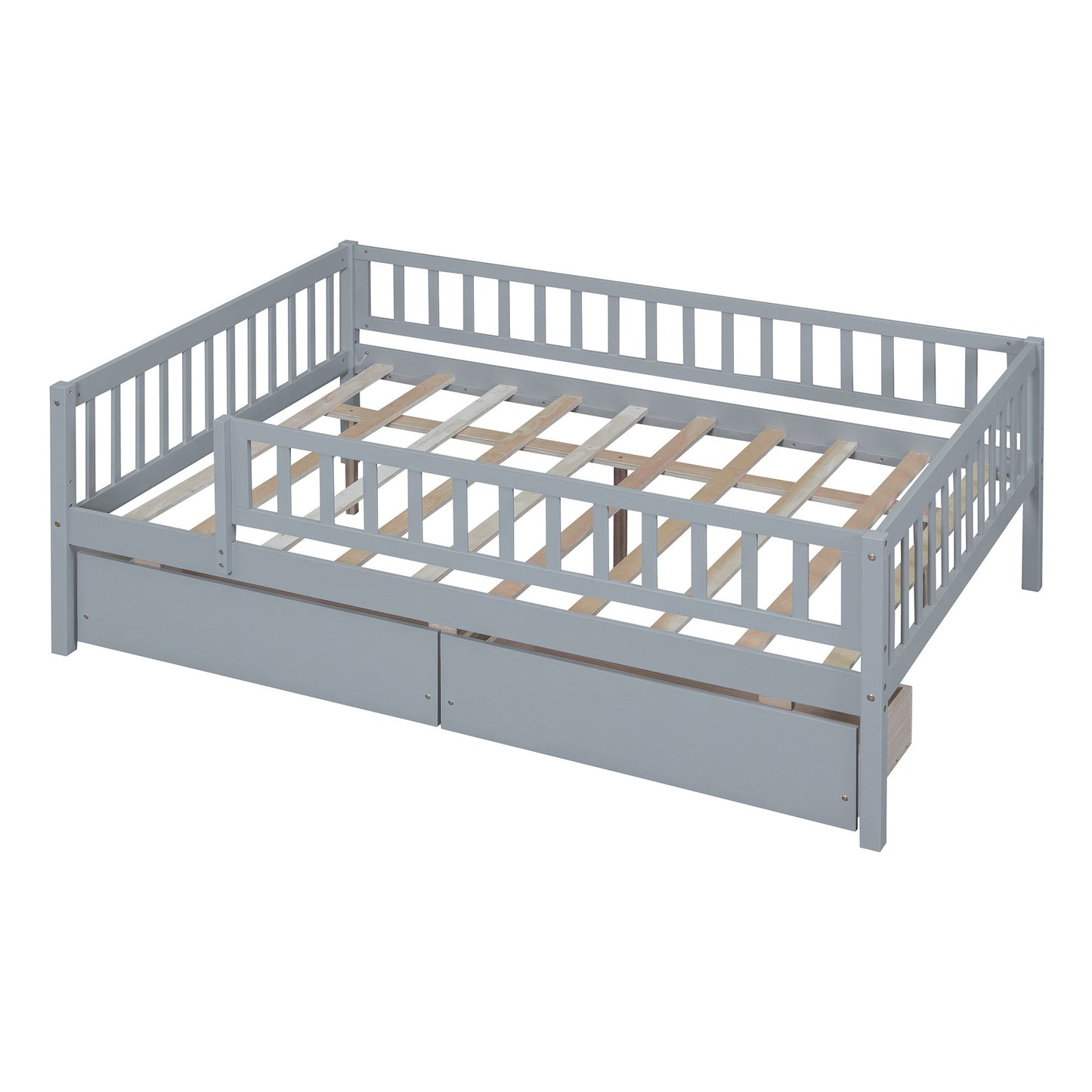 Full Size Daybed Bed With Two Drawers - Gray