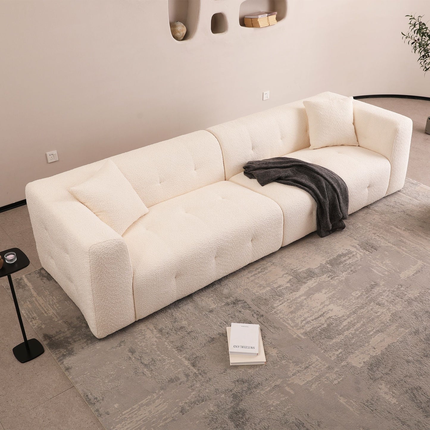 Stylish Sofa With Square Design And Thick Handrailing For Living Room Or Office - Beige