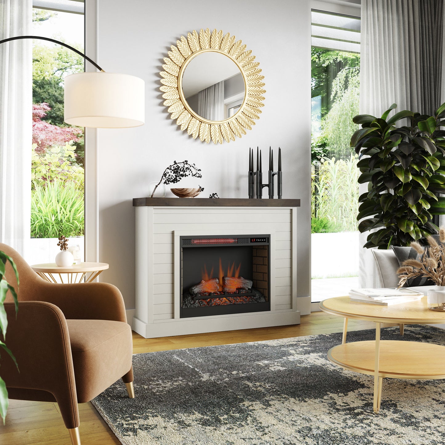 Washington - Fireplace With Mantel - Jasmine Whitewash / Barnwood