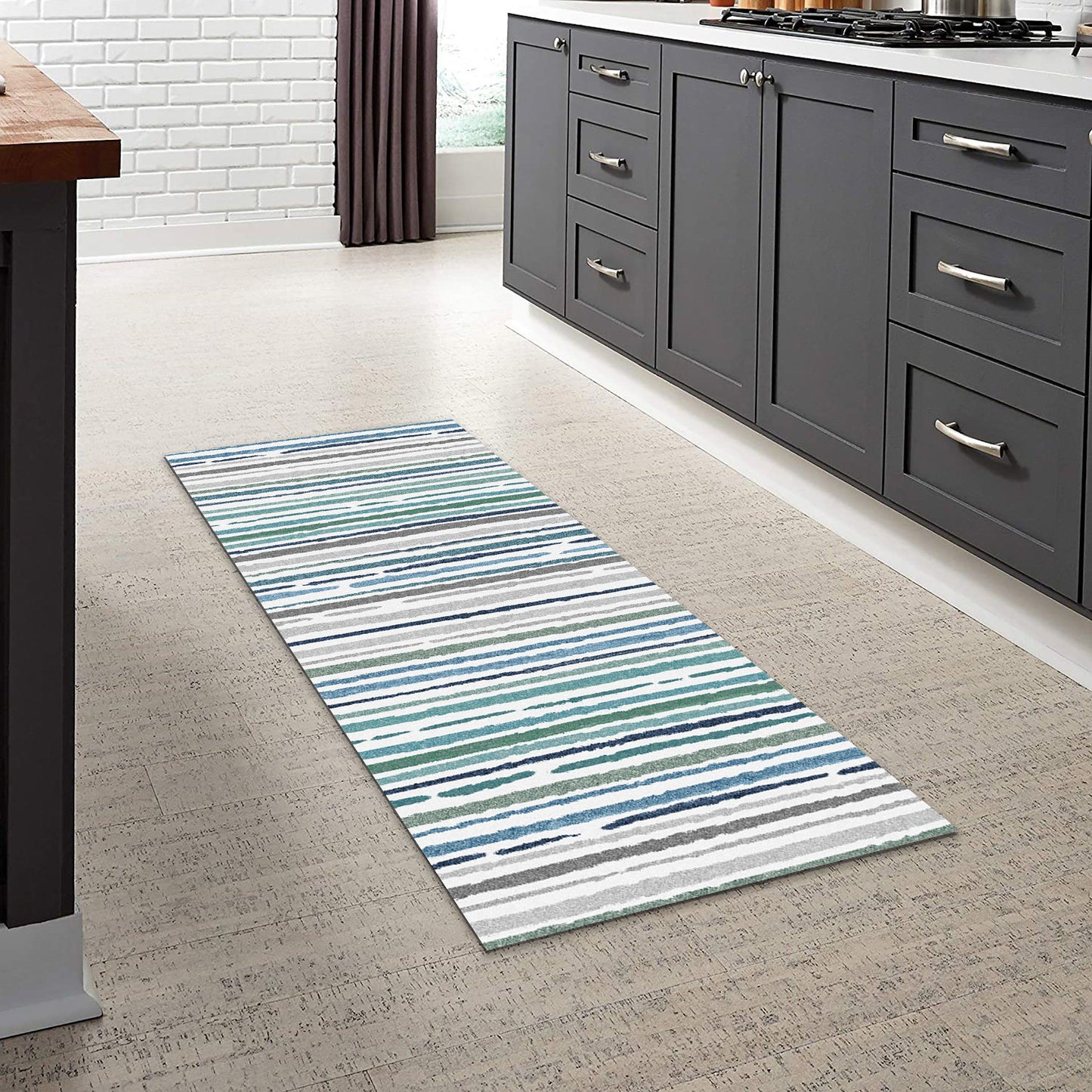Sphinx - Indoor & Outdoor Washable Non - Slip Runner Rug - Beige / Blue