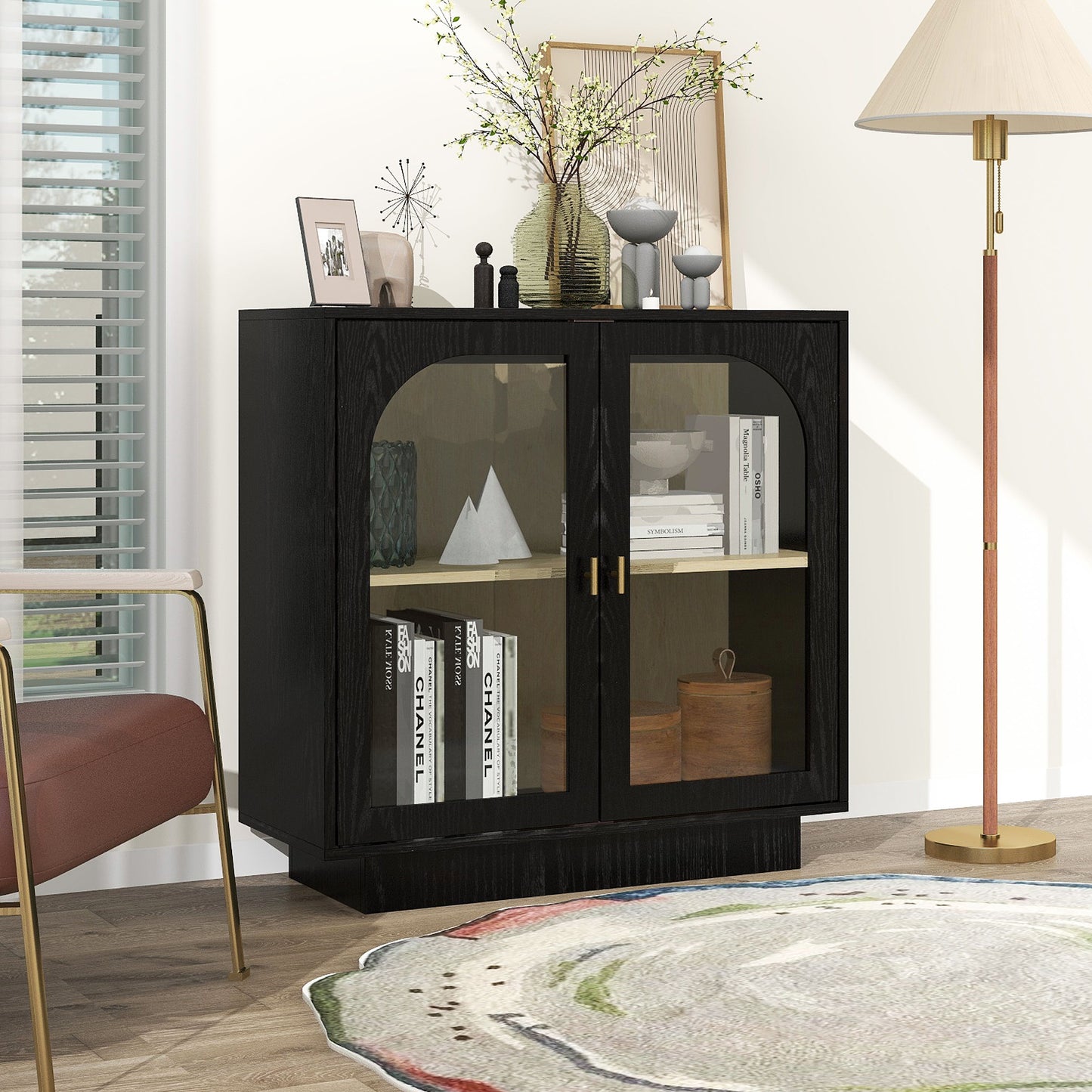 Storage Cabinet With Door For Living Room, Dining Room, Study - Black