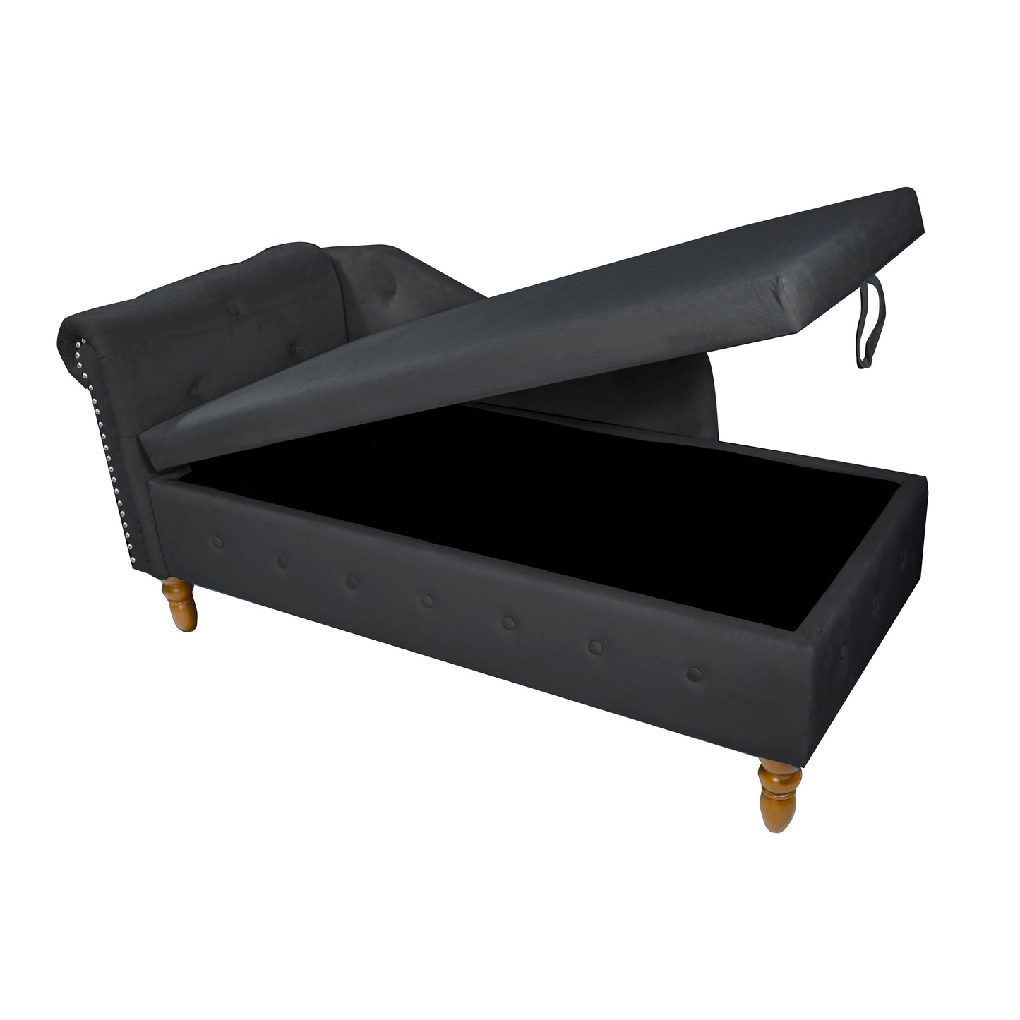 Chaise Lounge Indoor, Velvet Lounge Chair For Bedroom With Storage & Pillow, Modern Upholstered Rolled Arm Chase Lounge For Sleeping With Nailhead Trim For Living Room Bedroom Office - Black