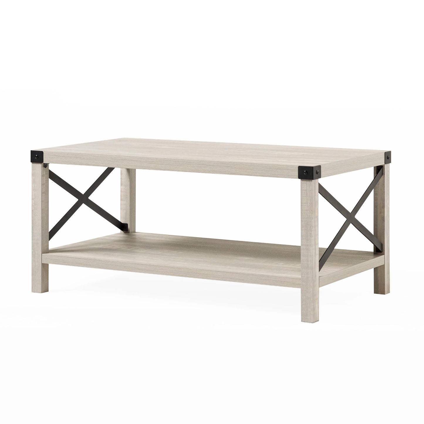 Farmhouse Metal X Coffee Table With Lower Shelf - Stone Gray