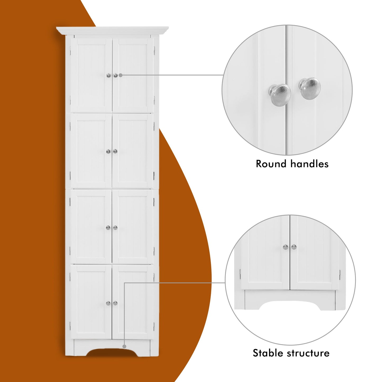 Tall Storage Cabinet With Doors And 4 Shelves For Living Room, Kitchen, Office, Bedroom, Bathroom, Modern - White
