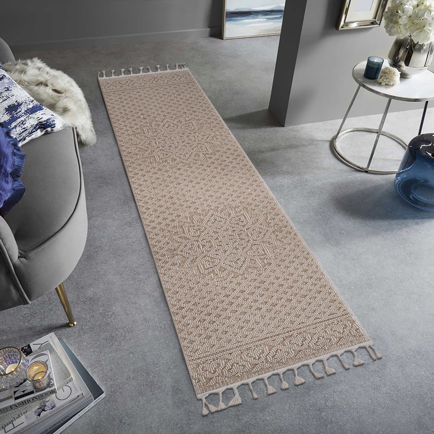 Guros - 2' X 8' Medallion Indoor / Outdoor Area Rug - Beige