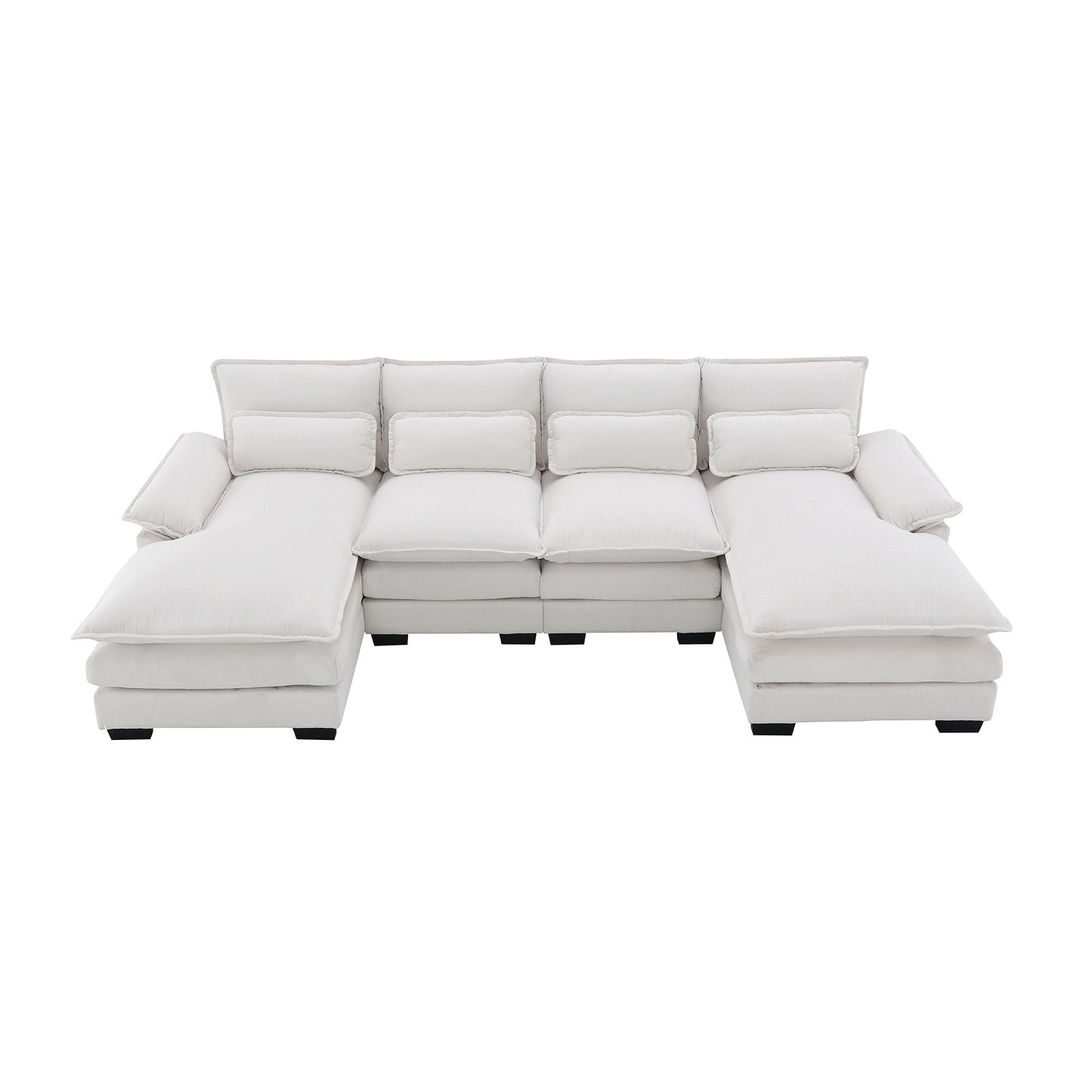 Modern U-Shaped Sectional Sofa With Waist Pillows, 6 Seat Upholstered Symmetrical Sofa Furniture, Sleeper Sofa Couch With Chaise Lounge - White