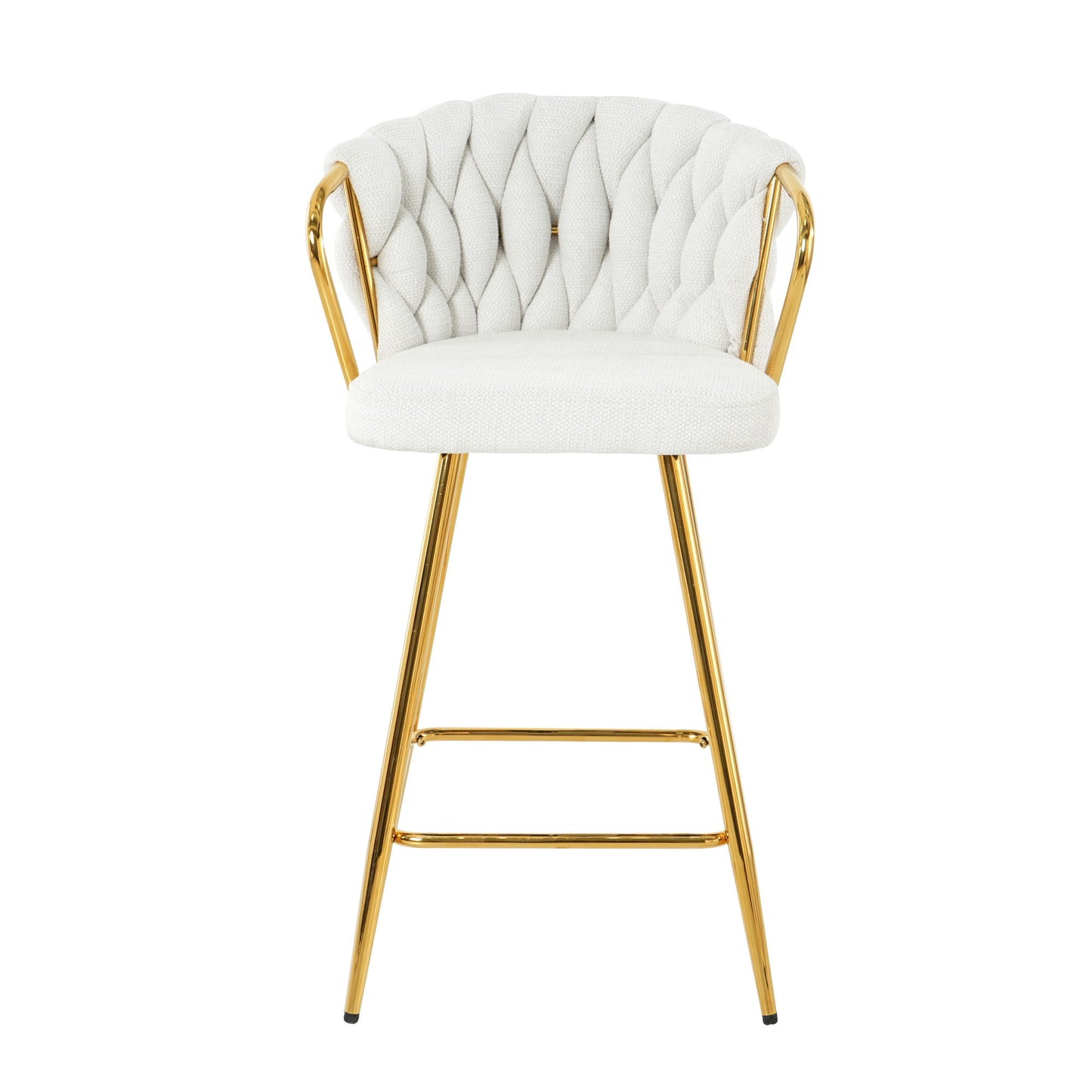Modern Design High Stool With Gold Plated Legs Linen Bar Chair For Kitchen Dining And Cafe (Set of 2) - White