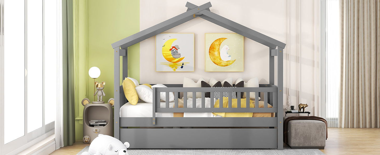 Twin Size House Bed & Twin Size Trundle - Gray