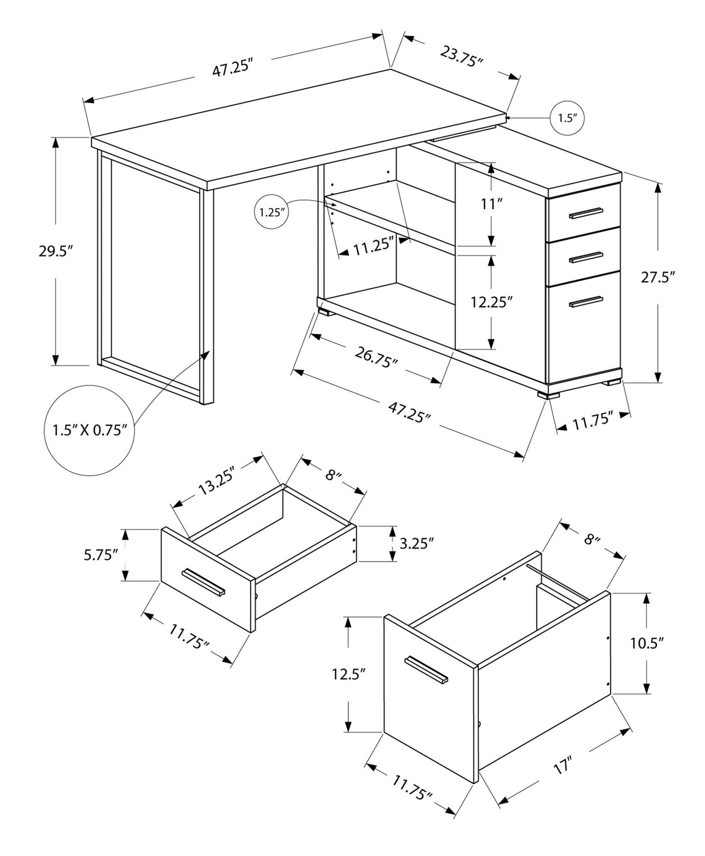 Computer Desk, Home Office, Corner, Left, Right Set - Up, Storage Drawers, L Shape, Laptop, Contemporary & Modern - White