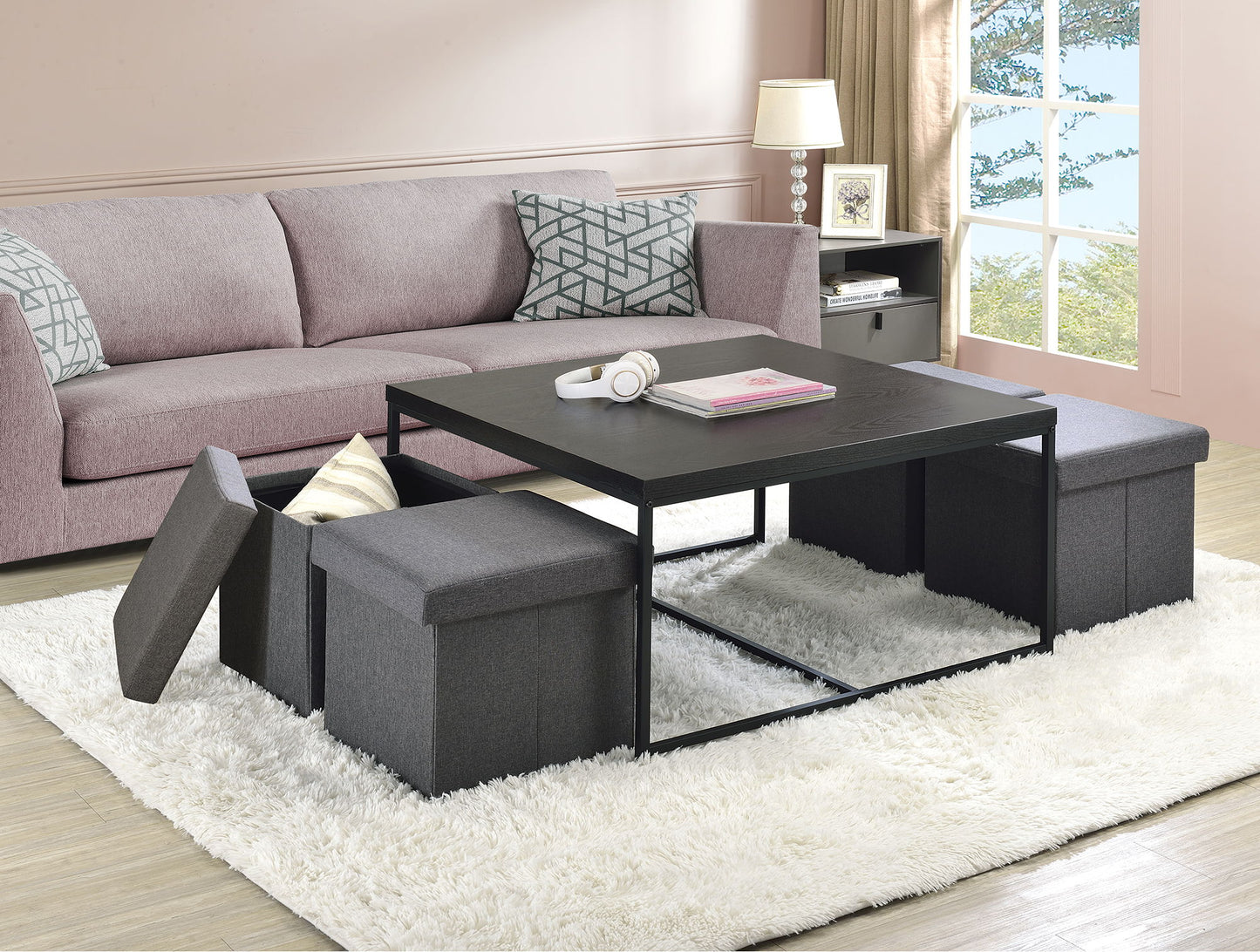 Caitlin - Wood Grain 5 Piece Coffee Table (Set of 5) - Black