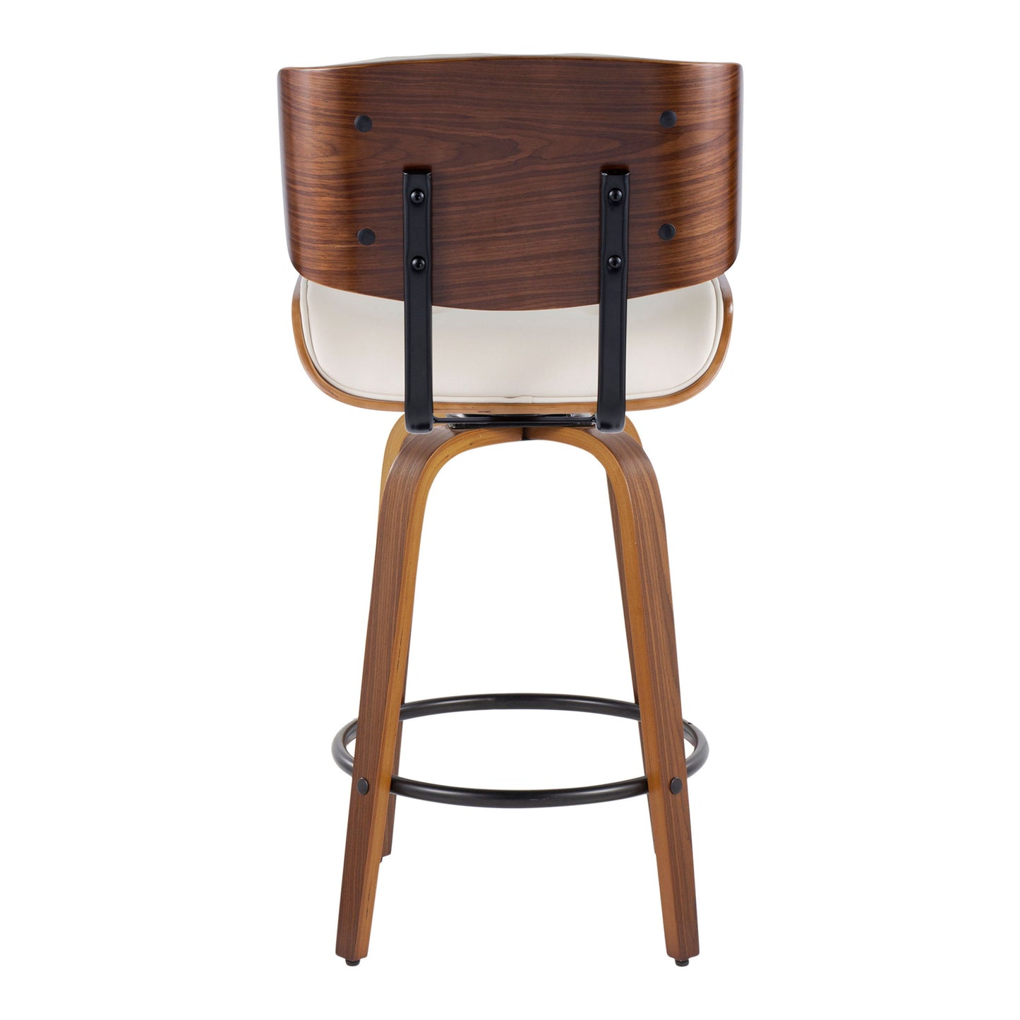 Lombardi - Mid-Century Modern Fixed Height Counter Stool With Swivel With Round Footrest (Set of 2) - Walnut / Cream