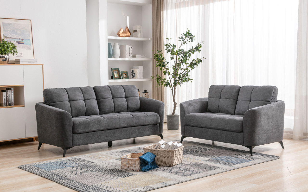 Callie - Woven Fabric Living Room Sofa, Loveseat (Set of 2) - Gray
