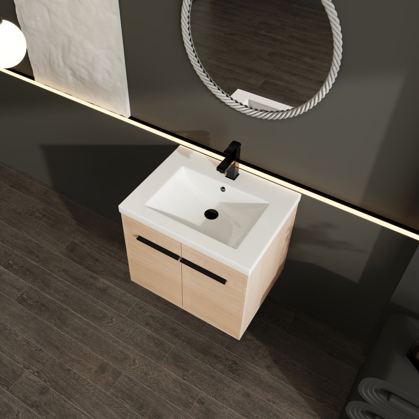 Bathroom Vanity Set With Resin Countertop Sink, 2 Doors - Oak