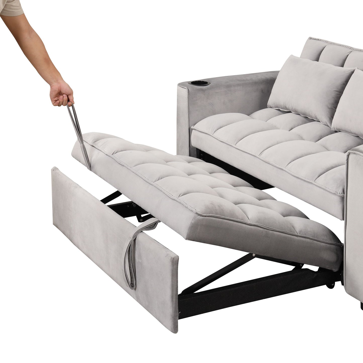 Multi Functional Sofa Bed With Cup Holder And USB Port For Living Room Or Apartments - Gray
