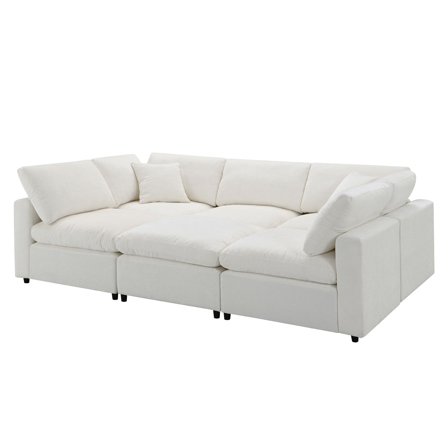 Modern Modular Cloud Sofa Bed, 6 Seat Chenille Sectional Couch Set With Ottoman, Free Combination, Convertible U Shaped Sleeper Sofa - Beige