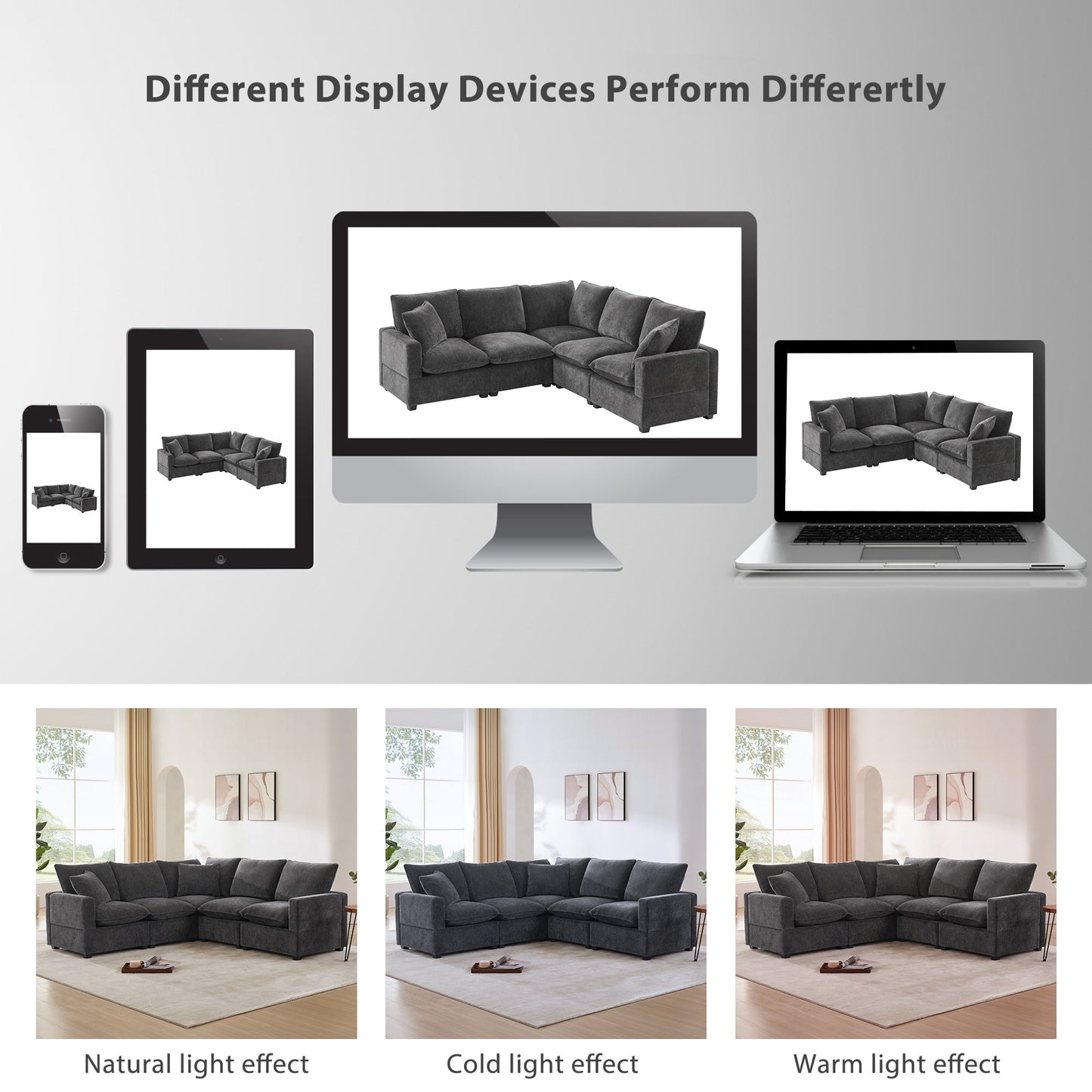 Modern L Shape Modular Sofa, 5 Seat Chenille Sectional Couch Set With 2 Pillows Included, Freely Combinable Indoor Funiture - Black / Gray