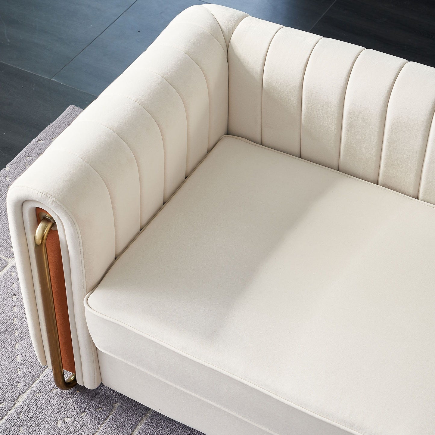 Contemporary Velvet Sofa Couch For Living Room - Beige