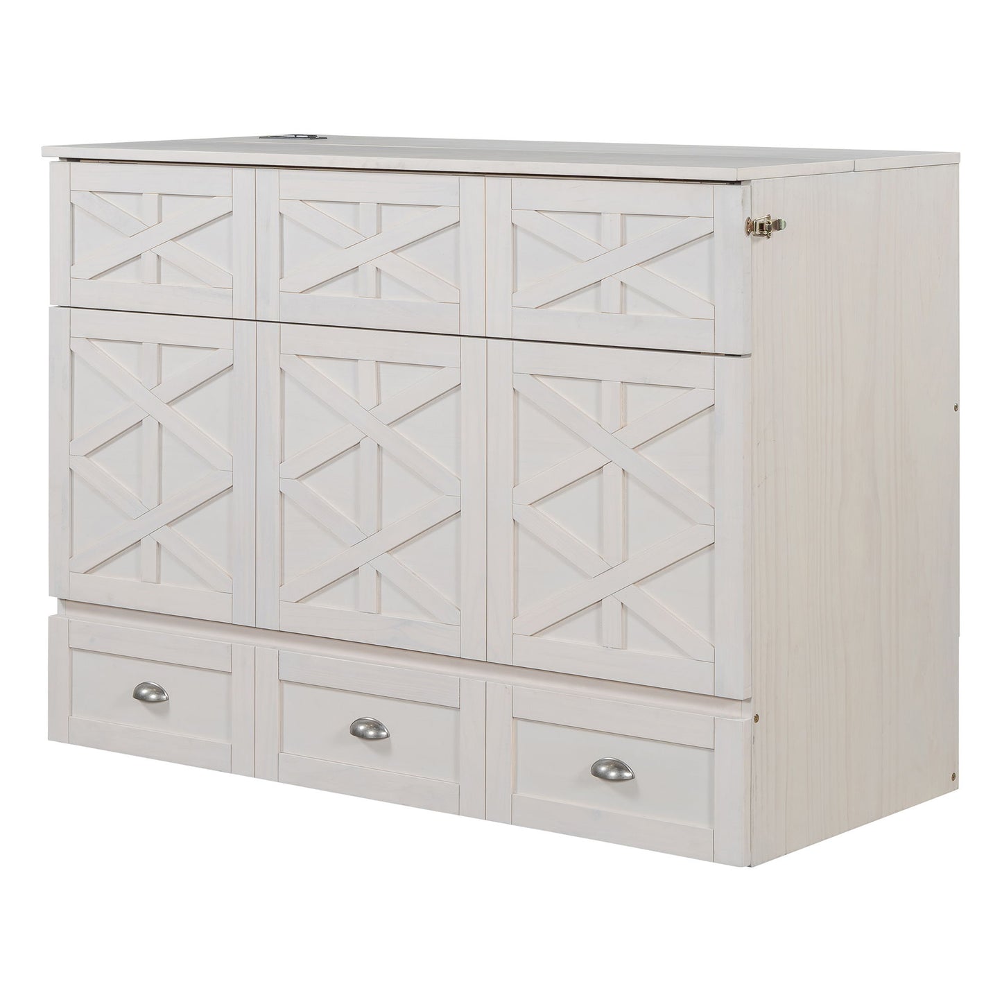 Full Size Murphy Bed With Large Drawers - Brushed White