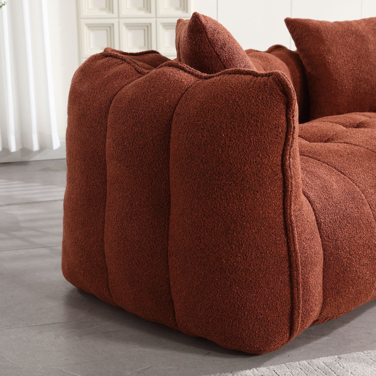 Soft Beanbag Chair With High Resilience Foam Core For Two People, The Comfortable Square Recliner Sofa Is Ideal For Family Members And Friends Engaged In Games, Reading, Watching TV - Red / Brown