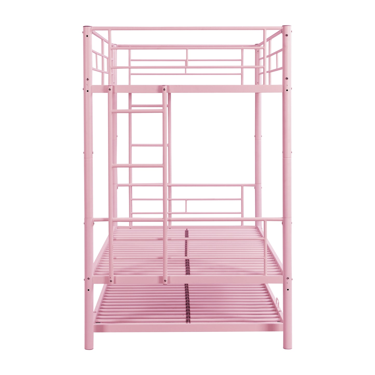 Modern Metal Bunk Bed With Trundle, Durable Steel, Twin Over Twin - Pink