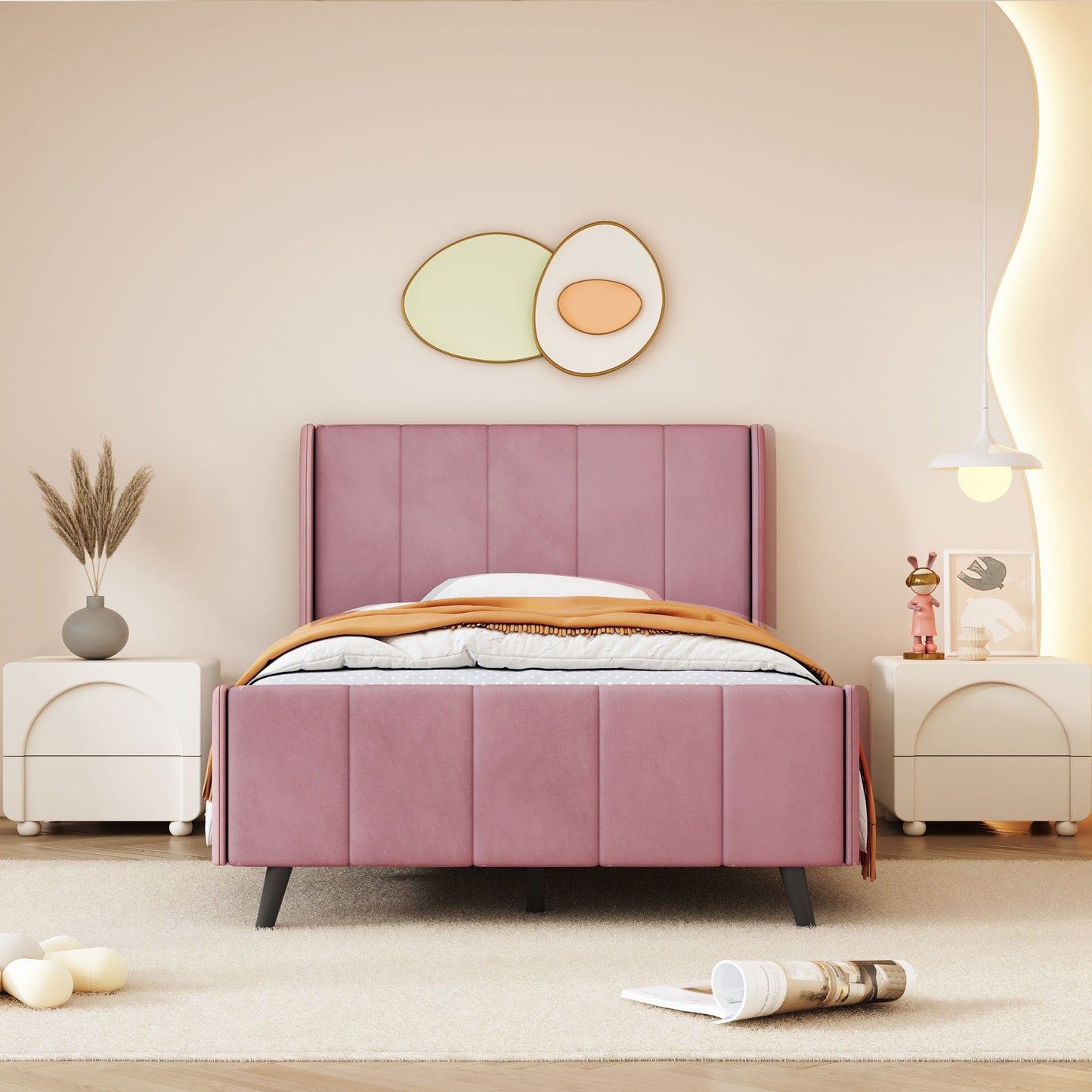 Twin Size Upholstered Platform Bed - Pink