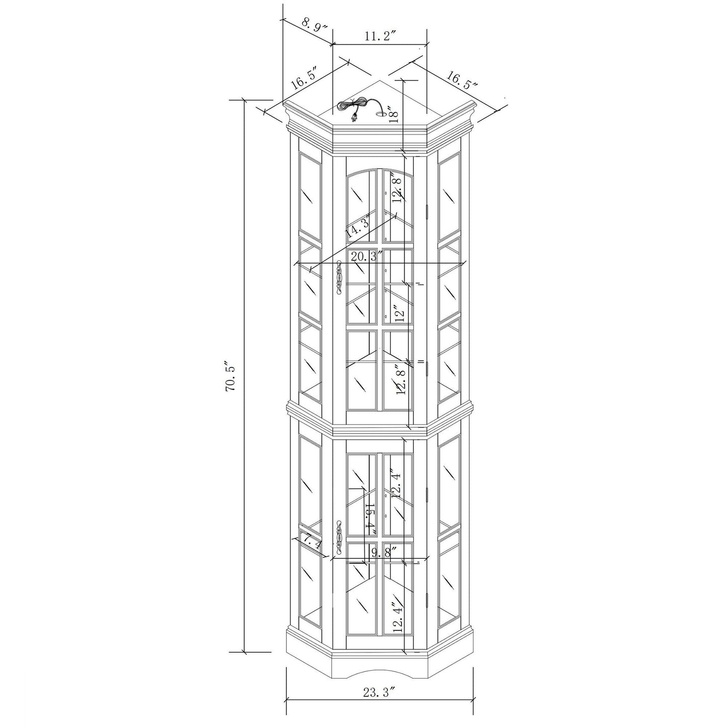 Corner Curio Cabinet With 5 Shelves And Lighting System (E26 Light Bulb Not Included) - Walnut