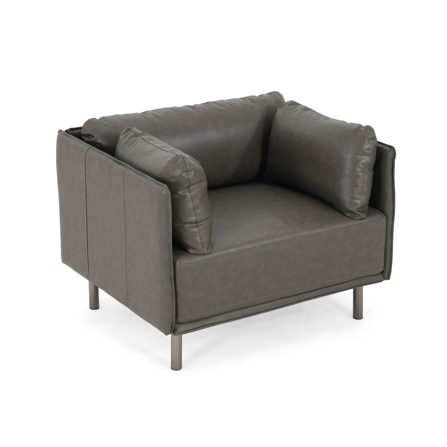 Vintage Lounge Chair With Polyester Upholstery, Steel Legs - Gray