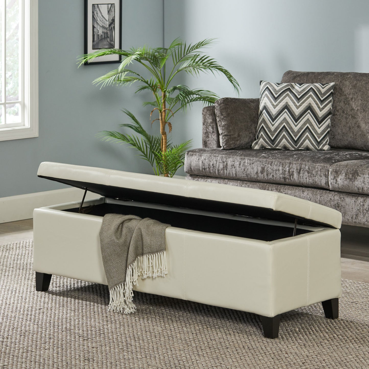 Glouster - Storage Ottoman With Leather Upholstery - Ivory