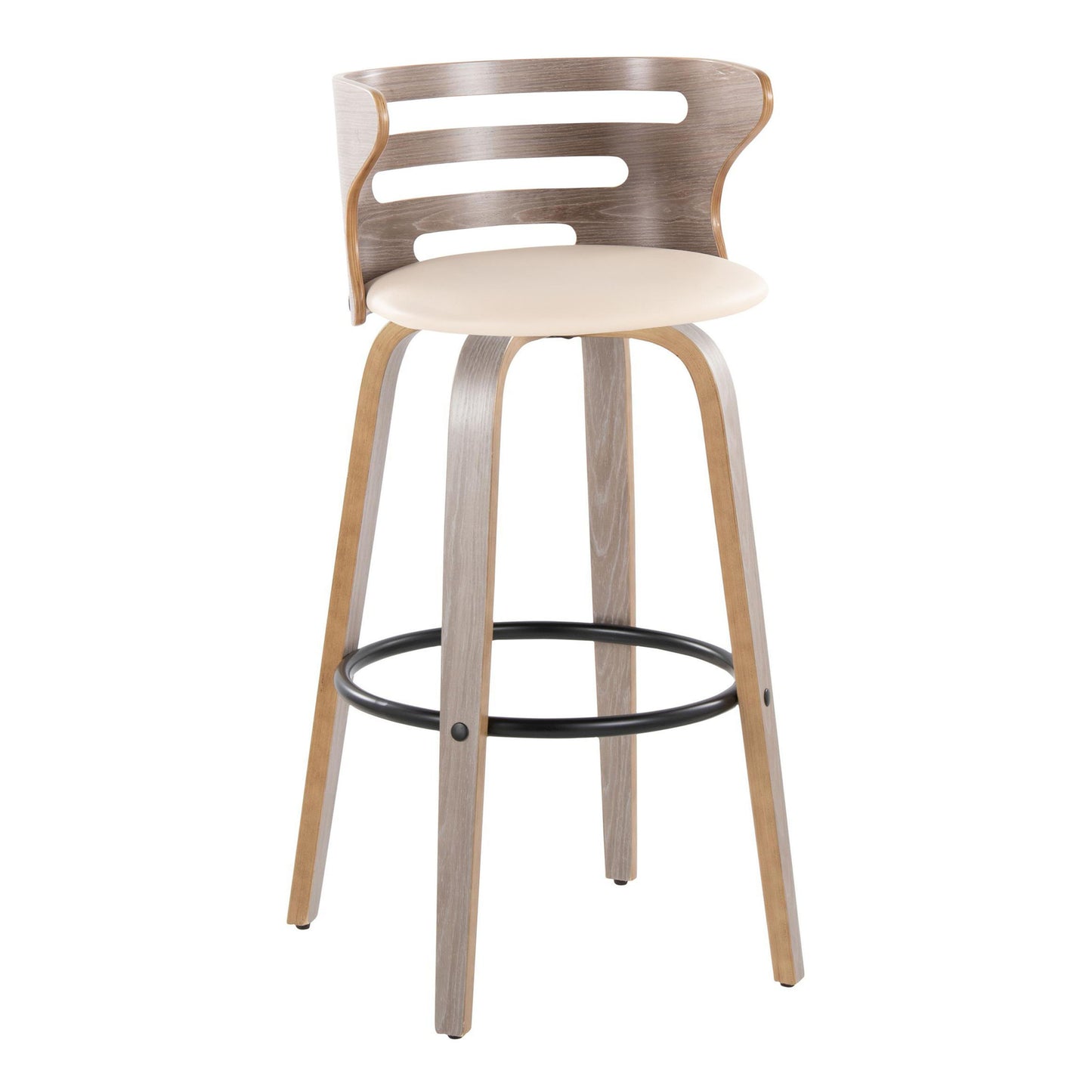 Cosini - Mid-Century Modern Fixed Height Barstool & Swivel And Round Footrest (Set of 2) - Light Gray / Cream