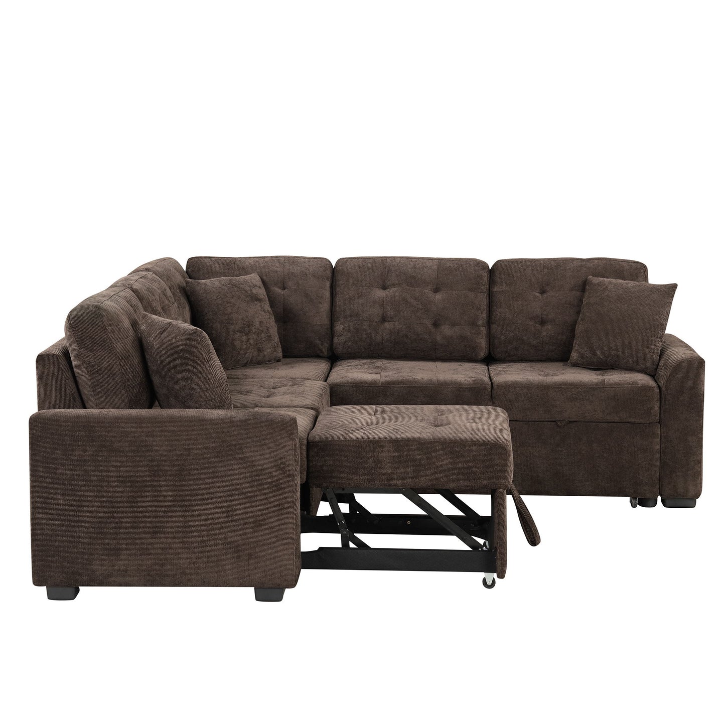 L-Shape Sofa Bed Pull-Out Sleeper Sofa With Wheels, USB Ports, Power Sockets For Living Room - Brown