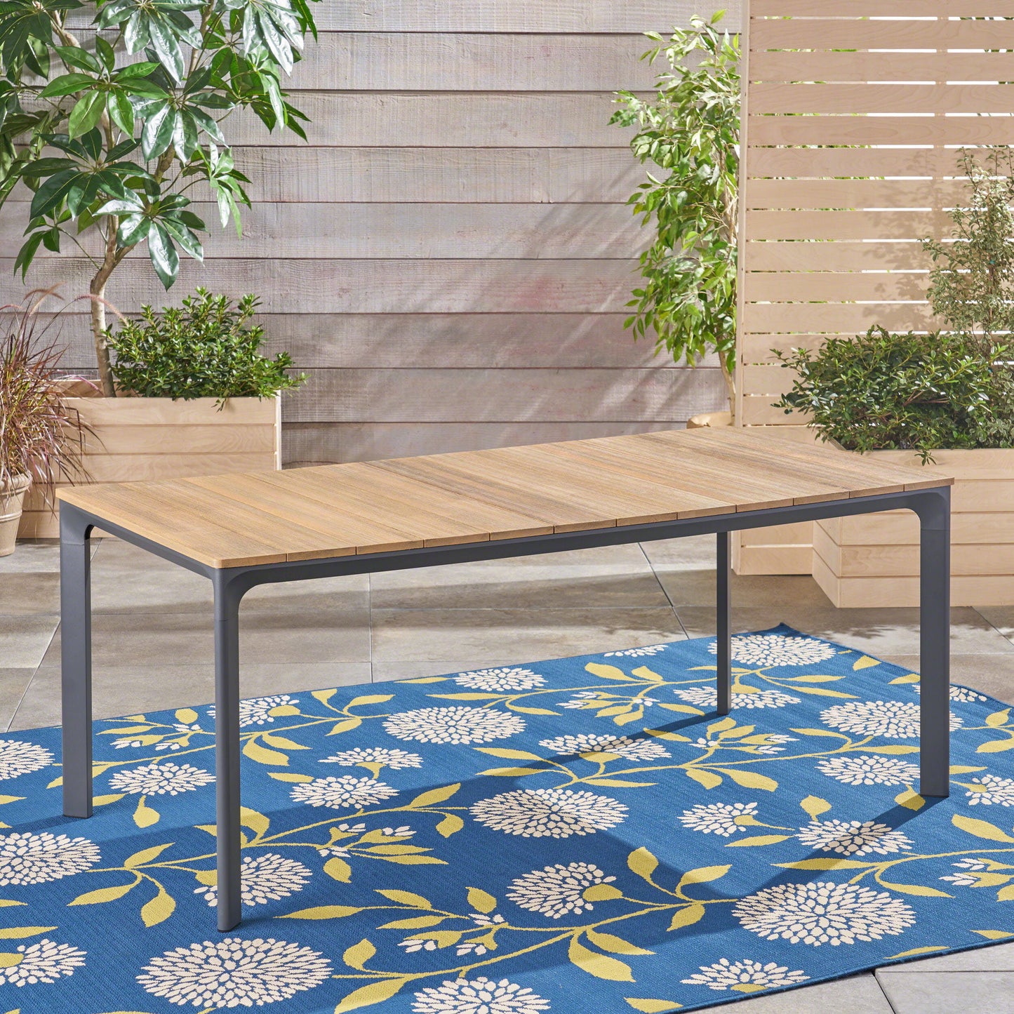 Eucalyptus Wood Topped Patio Dining Table With Aluminum Frame - Gray