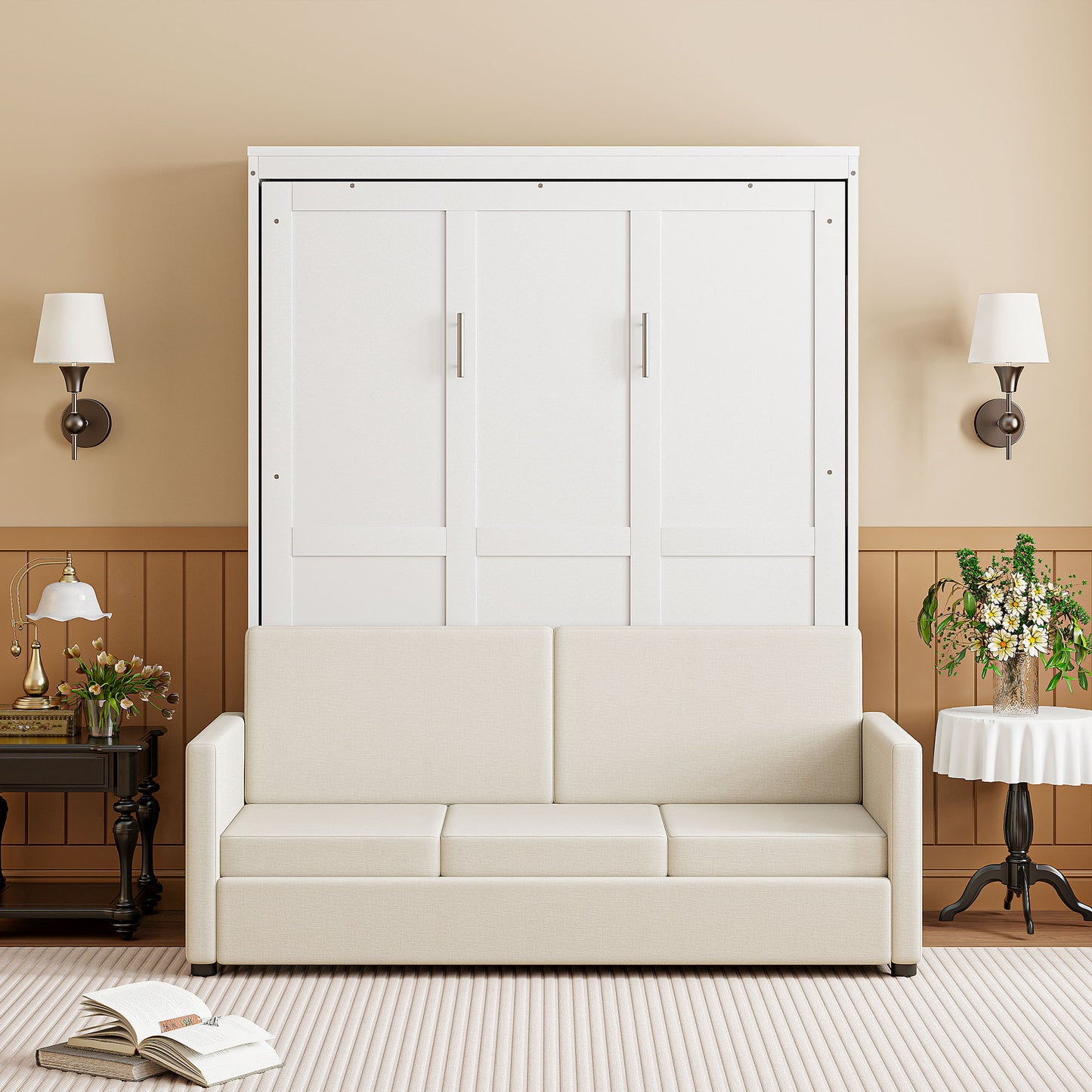 Full Size Murphy Wall Bed With Cushion - White
