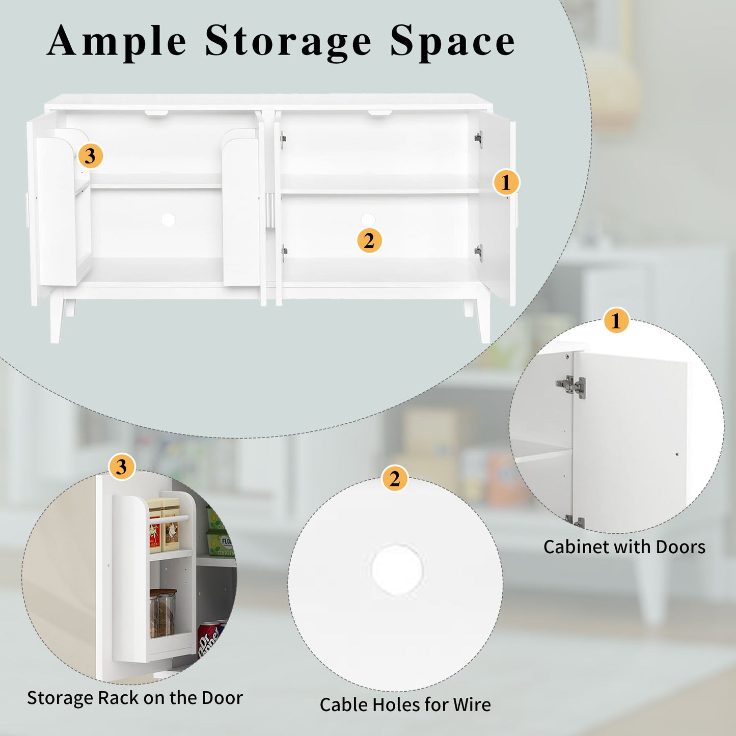 4 Door Sideboard Storage Cabinet With Door Shelf For Living Room And Dining Room, 2 Large Cabinets With Adjustable Shelf - White