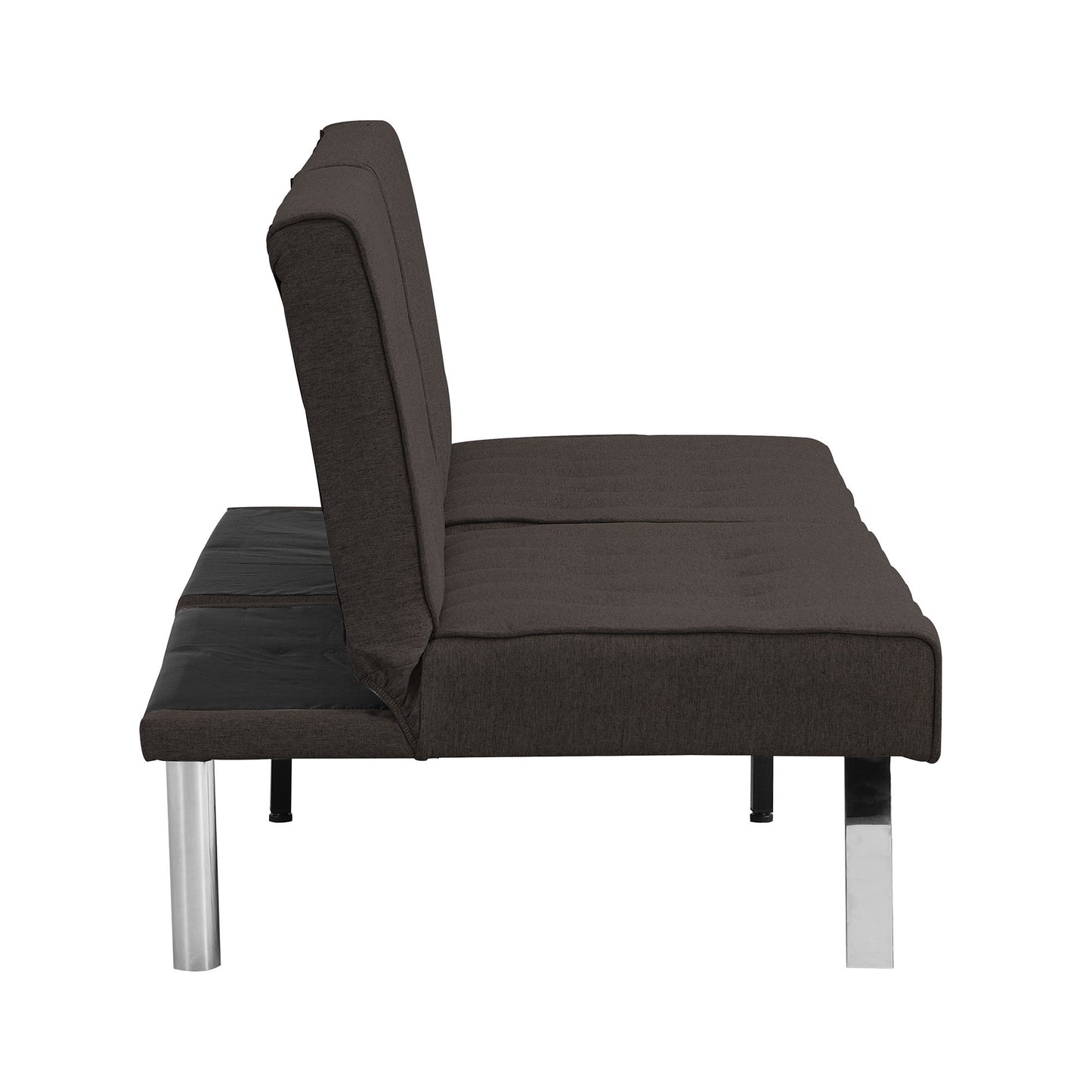 Faux Linen Wood Frame Futon Sofa Bed With Stainless Legs - Espresso