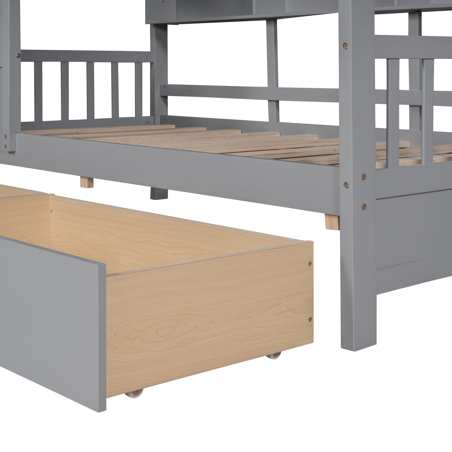Twin Size House Bed With 2 Drawers, Kids Bed With Storage Shelf - Gray
