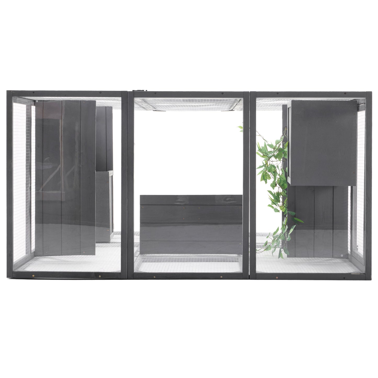 Outdoor Diy Cat House Catio With Double Enter Doors, Platforms, And Condos - Dark Gray